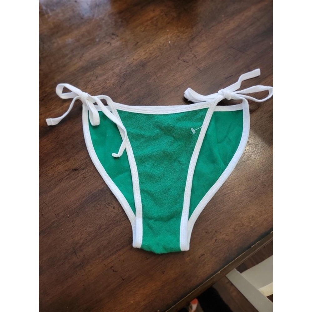 NWOT American Apparel M Green White Terry Cloth String Bikini 99303